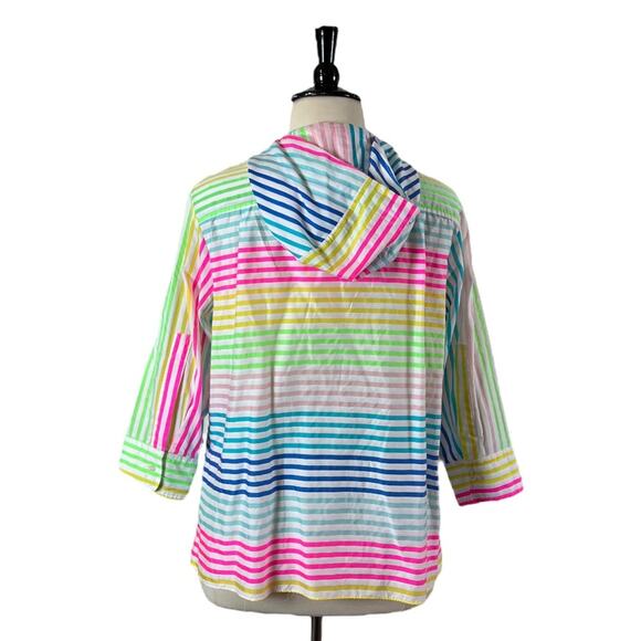 VILAGGO Top Pullover Hoodie Front Pocket White Pink Stripes Euro Size 46 XL - Picture 5 of 13